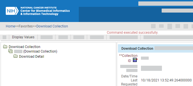 The Download Collection page with the request timestamp.