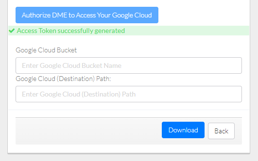 The bottom portion of the Download page after authorizing access to your Google Cloud.