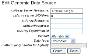 Edit Genomic Source dialog box showing fields for the data source. See text.