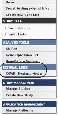 Left sidebar displaying external links with the CGWB Heatmap viewer option. See text about external links.