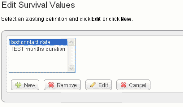 Survival Value Definition dialog box showing existing definition the user can select. See text.