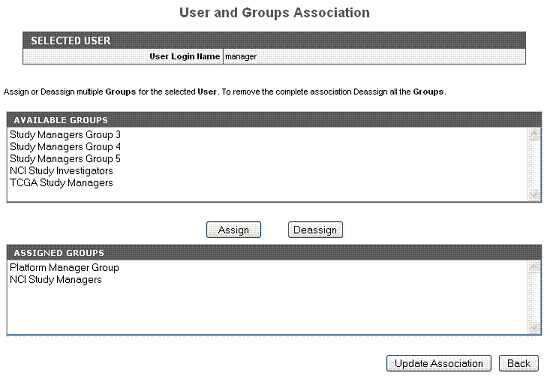 UPT page for assigning a user to user groups