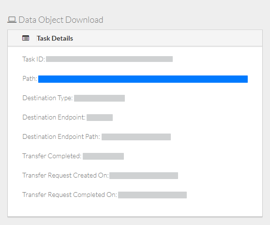 The Download Task Details page.