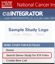 Here we click on 'Search Demo Study for ICR Folks' to begin querying the study.