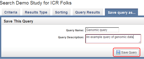 "Enter a query name and description in the respective text fields