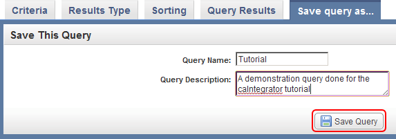 "You can save the query by clicking on the 'Save query as..' tab