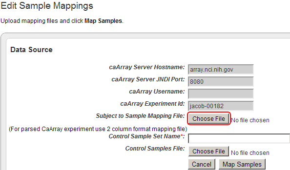 Click on the 'Choose File' button to select a mapping file to open.