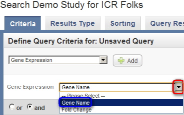 "Click on the 'Gene Name' drop-down list