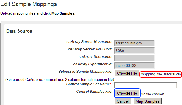 click on the 'Choose File' button next to 'Control Samples File' to begin uploading your control training file.