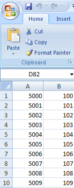 This CSV file (shown in Excel) maps the subject IDs from our annotation source (left column) to the sample IDs in our genomic source (right column).