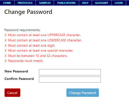 The Change Password page.