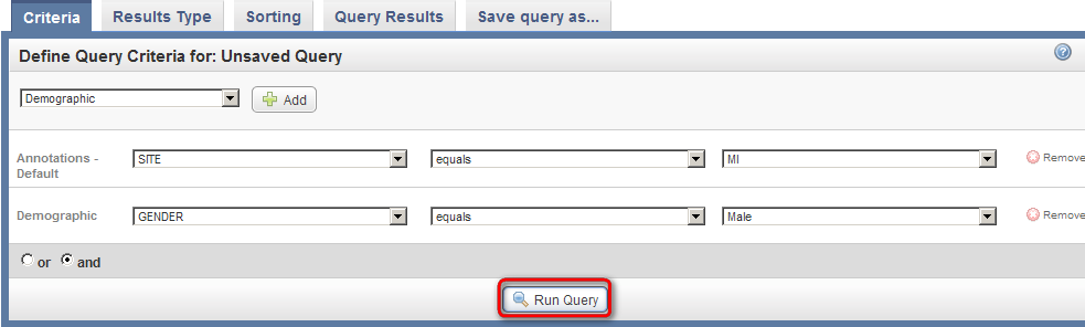 Click on the 'Run Query' button at the bottom of the page to view the query results.