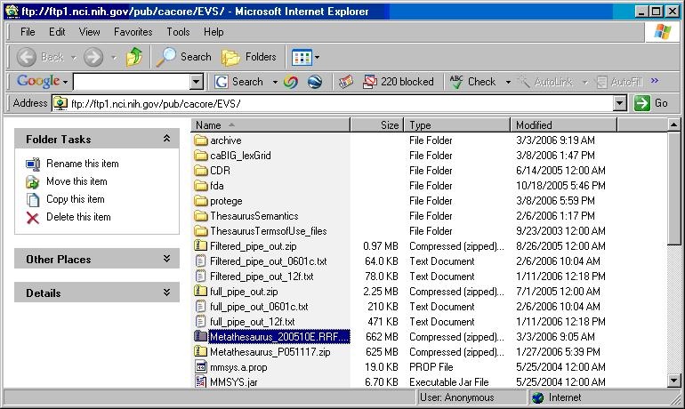 screenshot of FTP directory