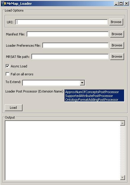 screenshot showing dialog box of MrMap loader with the fields described in the following bullets