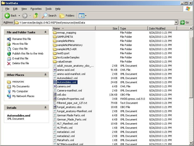 screenshot showing the selection of the Automobiles.xml file
