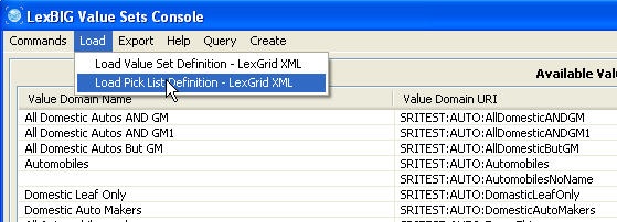 Select 'Load Pick List Definition - LexGrid XML' from 'Load' menu.