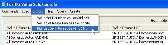 Select Pick List Definition and click 'Pick List Definition as LexGrid XML' under 'Export' menu.