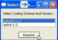 Select Coding Scheme Version(s) and click on Resolve button.