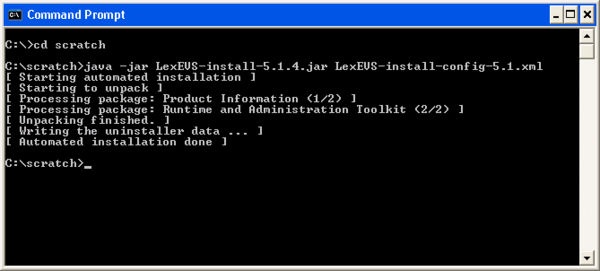Command prompt showing complete installation without a GUI.