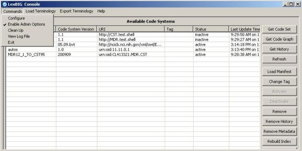 Screenshot of enabled menu item for administrative functions.