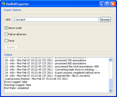 Screen shot of the export dialog when the export process is complete.