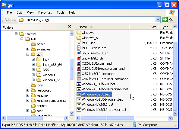 Screenshot for launching the adminstrative GUI for LexEVS.