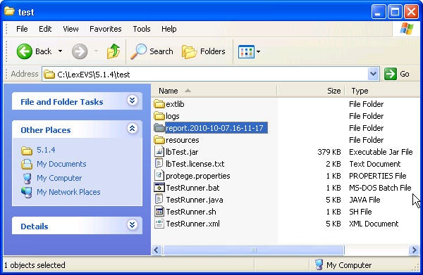 screenshot showing the location of the test report directory
