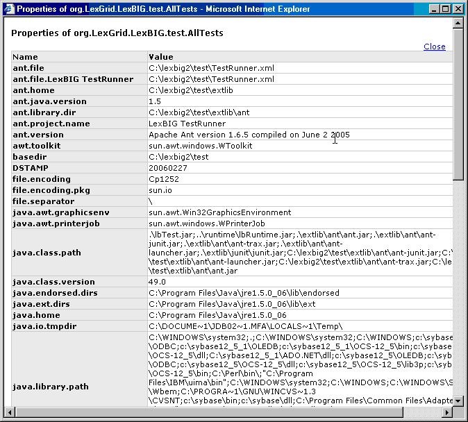 screenshot of the System Properties from System Verification Test
