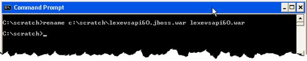 Command prompt showing rename of the WAR file.