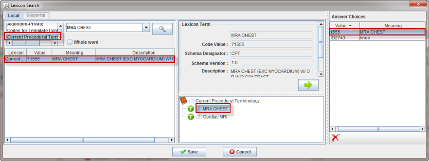 Lexicon Search dialog box showing interface elements described in this procedure.