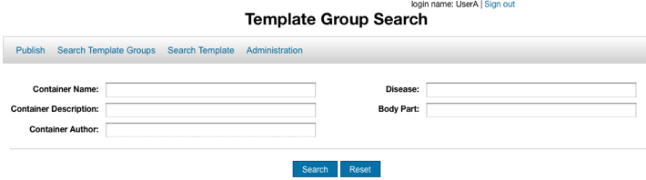 Template group search page of ATS. Options described in procedure.