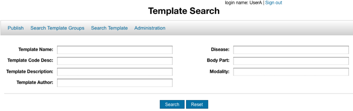 Template search page of ATS. Options described in procedure.