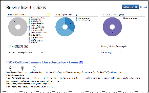 Browse Investigations page with values selected in one pie chart.