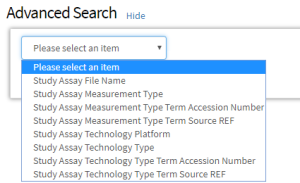 The list of fields available if you have selected the Assays context.