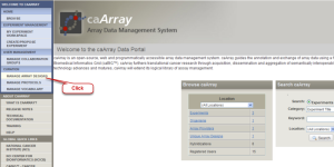 screenshot of the caArray Data Portal Welcome Page