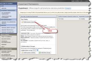 screenshot of Experiment Permissions Page with Edit Access Control Button Selected
