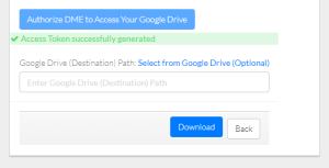 The bottom portion of the Download page after authorizing access to your Google Drive.