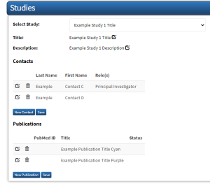 Metadata fields for the selected study.