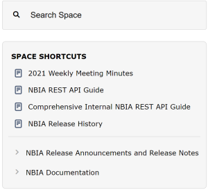 Wiki sidebar showing Search Space box and Space Shortcuts